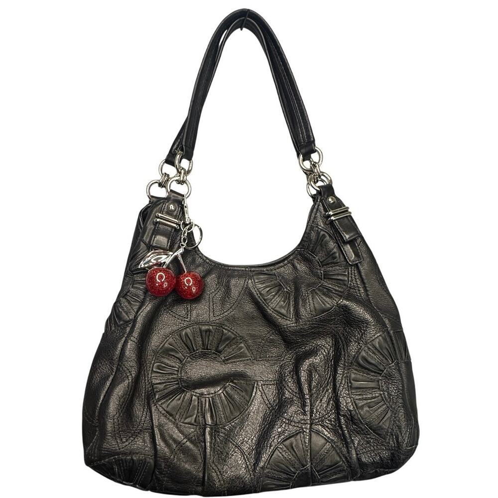 Coach Madison 16504 Gathered Black Leather Maggie Hobo COA Cherry Charm